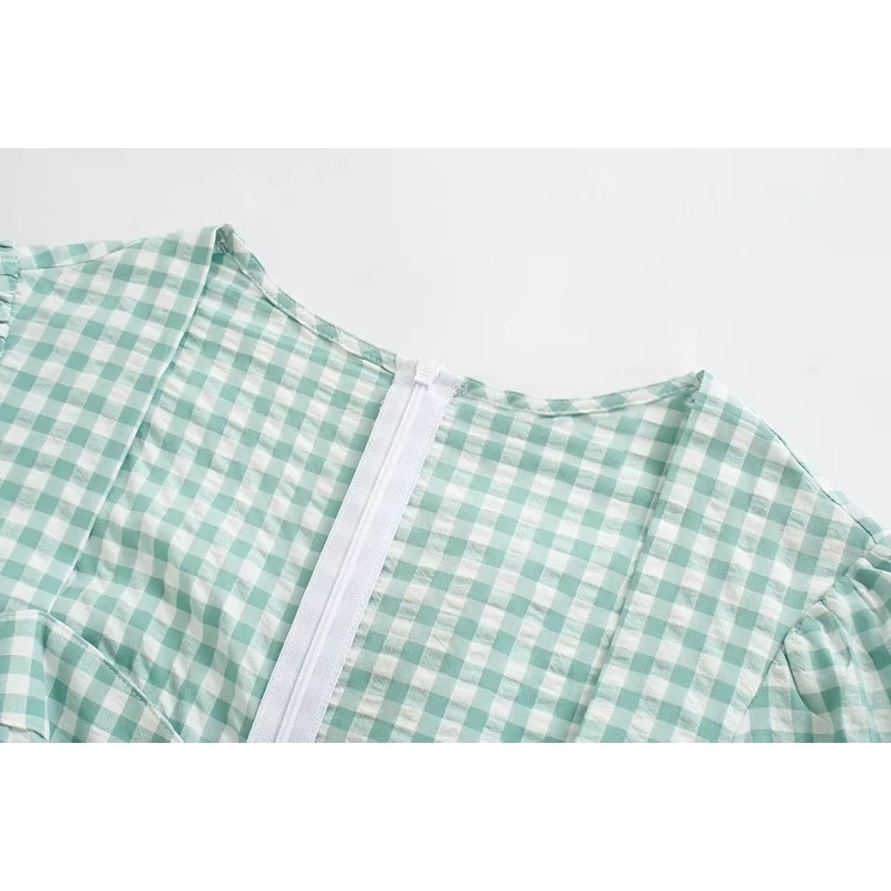 vintage ladies casual dresses summer fashion women knee-length green plaid female mid girls dress 210430