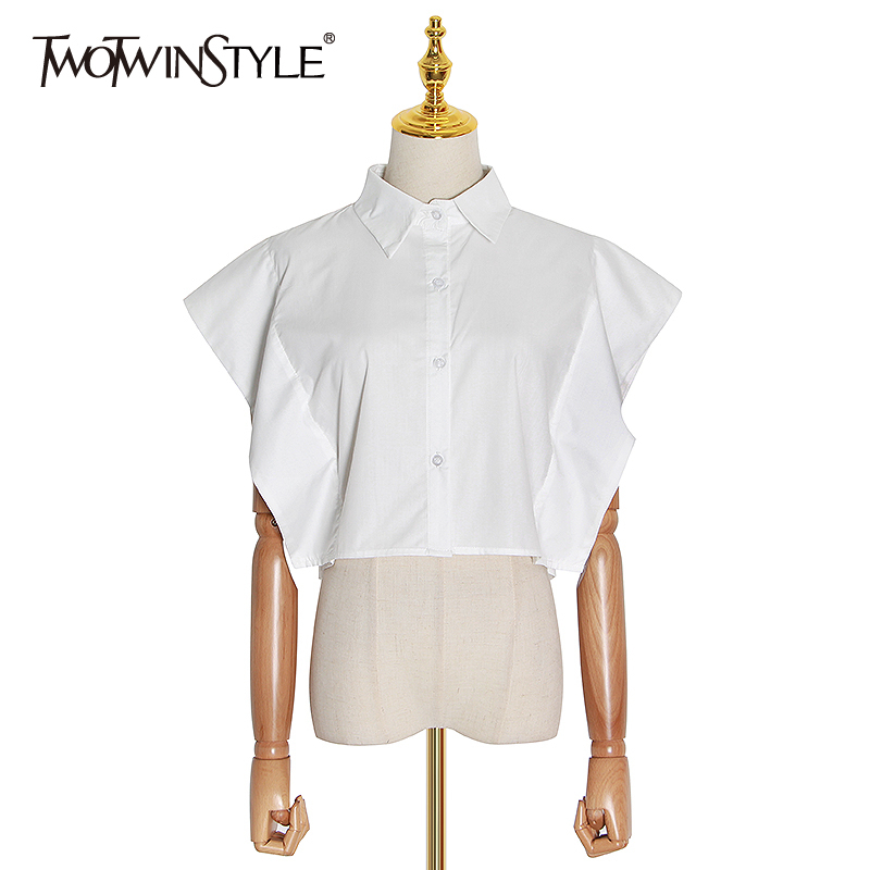 Casual Women Blouse Lapel Collar Butterfly Short Sleeve Loose Elegant Shirt For Female Fashion Clothing Spring 210524