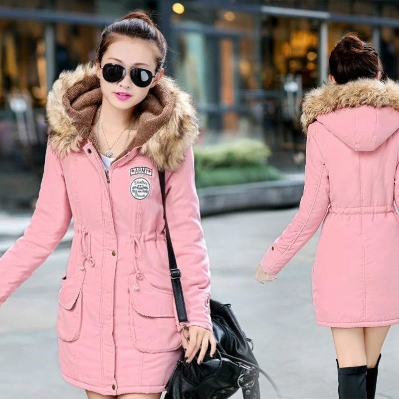 Korea Fashion Women Slim Hooded Thick Warm Long Coat all-matched Casual Cotton Jaket Womens Green Parkas Winter Coats D249 210512