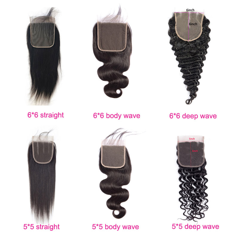Peruvian Curly Human 6X6 Lace Closure Loose Deep Natural Color Free Middle Three Part With Baby Hair