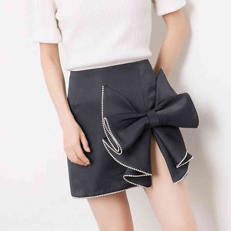 Casual Asymmetrical Women's Skirts High Waist Patchwork Bow Ruched Skirt For Female Clothing Fashion 210521