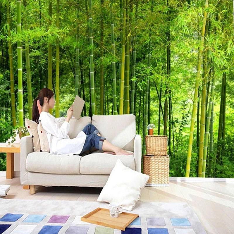 Custom High Quality Bamboo Self Adhesive Wallpaper Living Room TV Sofa Backdrop Mural 3D Nature Landscape Decor Waterproof
