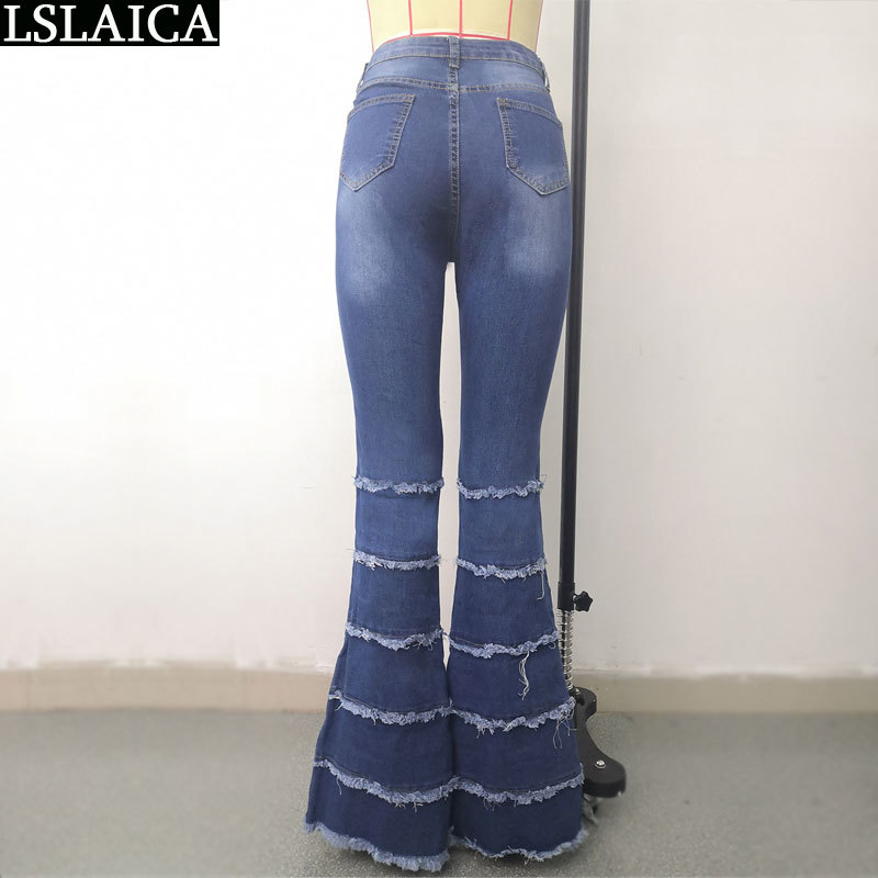 Sexy Jeans Woman Pants High Waist Fashion Hole Flare Plus Size Streetwear Women Autumn Casual Solid Female Long Trousers 210515