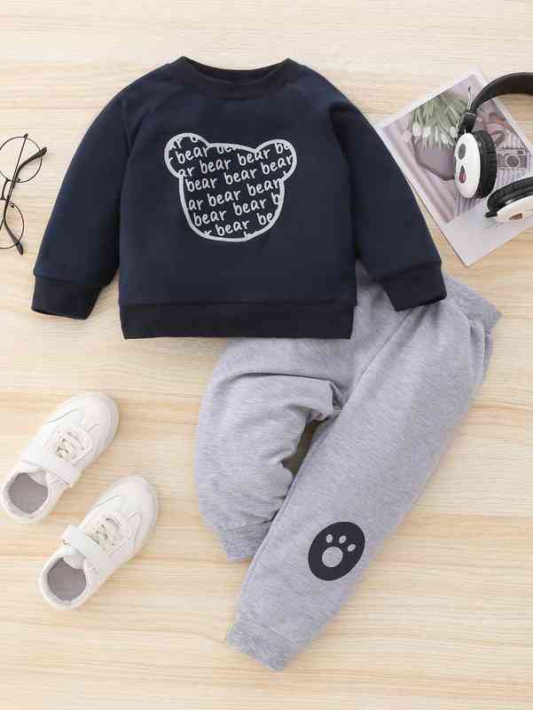 Baby Letter And Bear Print Pullover & Sweatpants SHE