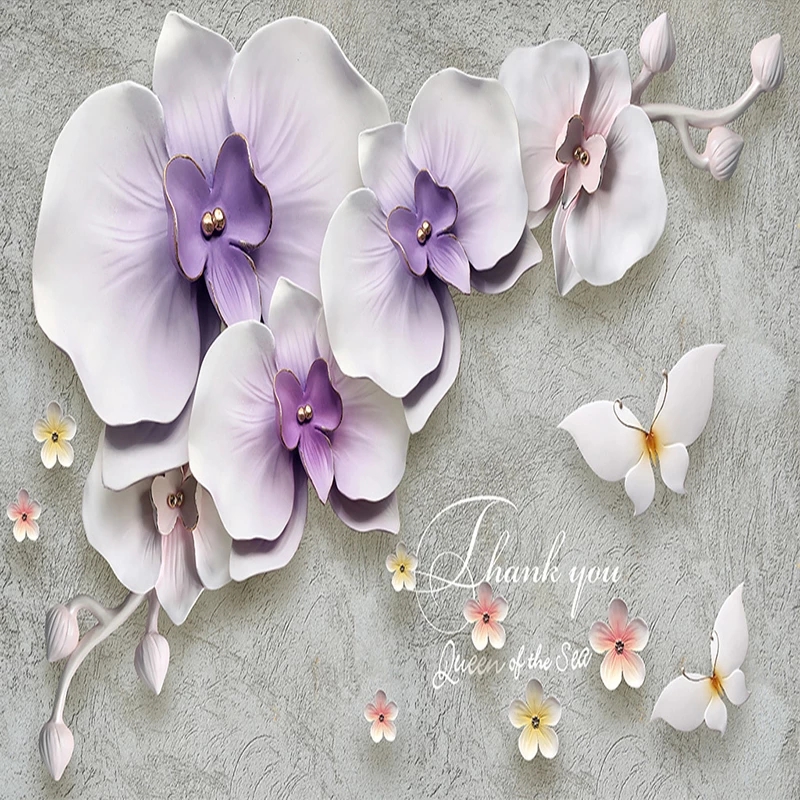 Custom Size Mural Wallpaper 3D Stereoscopic Relief Phalaenopsis Flower Living Room Bedroom Wall Cloth Waterproof