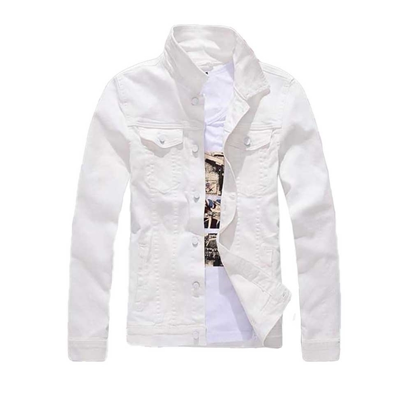 Men's White Denim Slim Fit Casual Cotton Jeans Jacket Outwear
