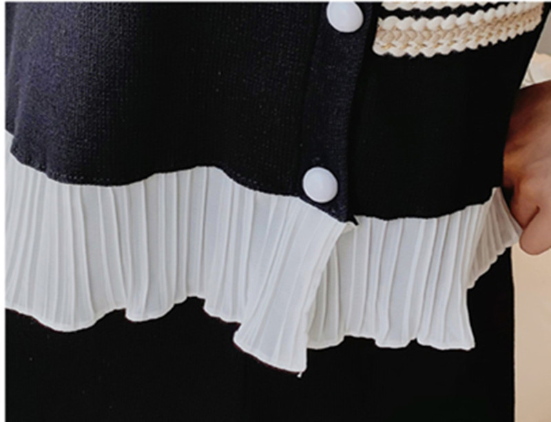 Comelsexy Autumn Women Single Breasted Chiffon Patchwork Knit Cardigan+Elastic Waist Wide Leg Pants 2PCS Sets 210515