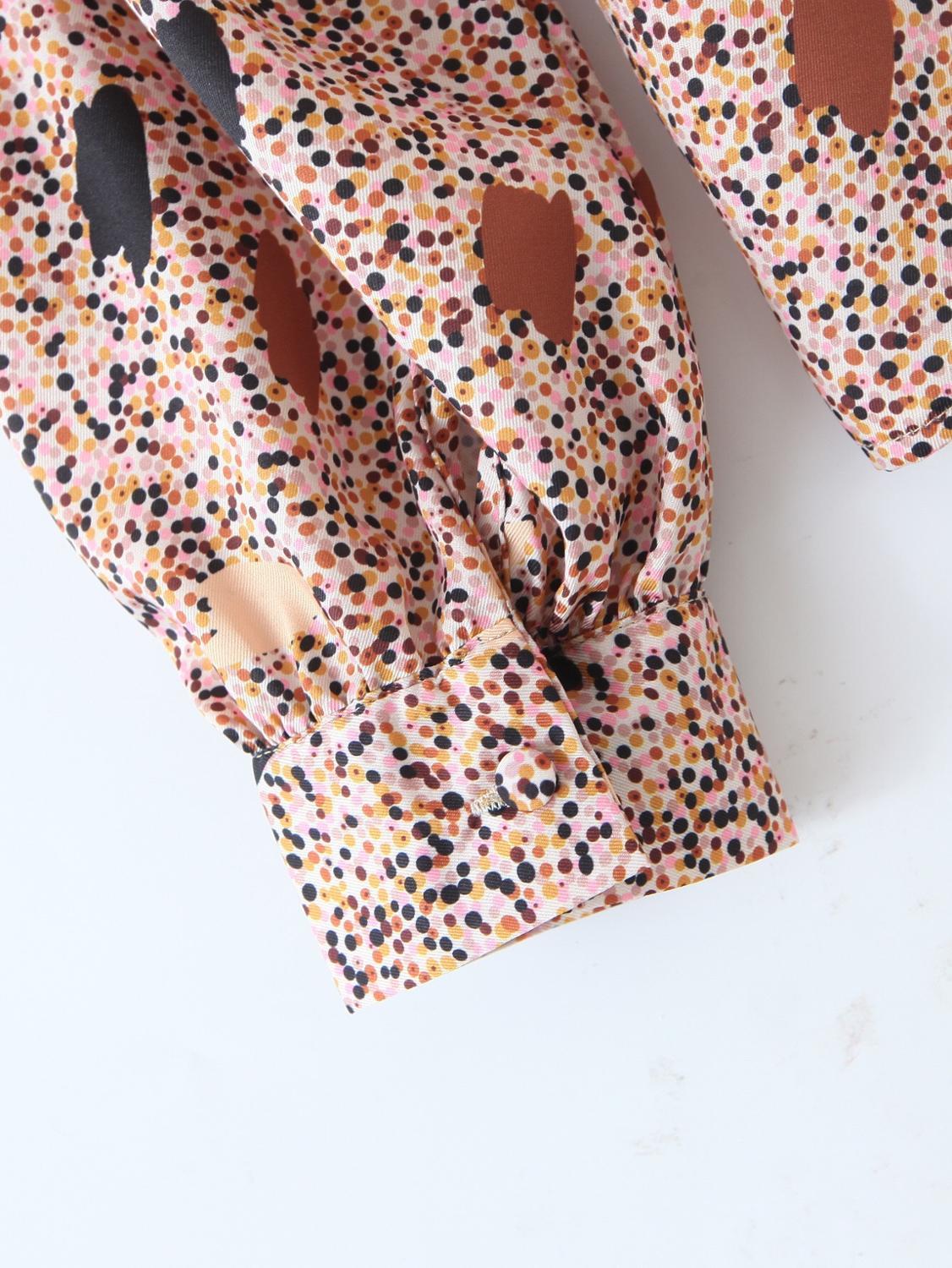 Vintage Notched Collar Colored Dot Print Shirt Retro Woman Loose Long sleeve Blouse Chic Tops Blousas 210429