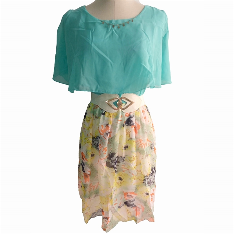 Fashion Summer Women's Dress Ruffles Sleeve Floral Print Patchwork Party Belted Casual Beach es 210603