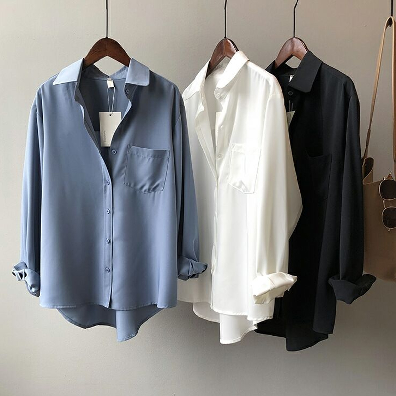 2021 Solid Women Blouse and Tops Office Lady Turn Down Collar Women Shirts Vintage Long Sleeve Plus Size Female Clothing 11354 210317