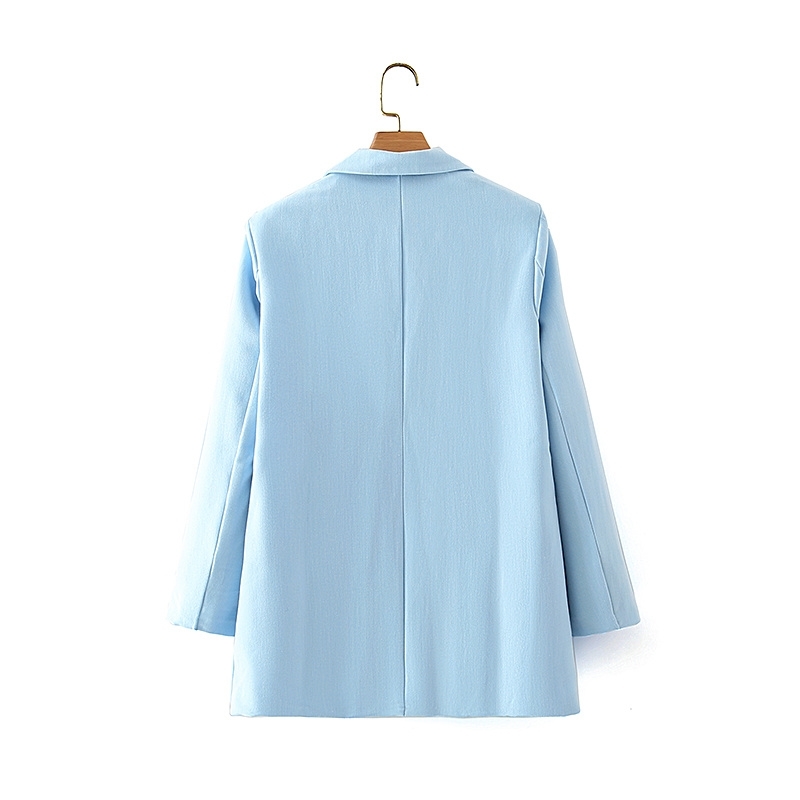 elegant women blue solid blazer jackets fashion ladies double breasted suits casual female notched collar girls 210430