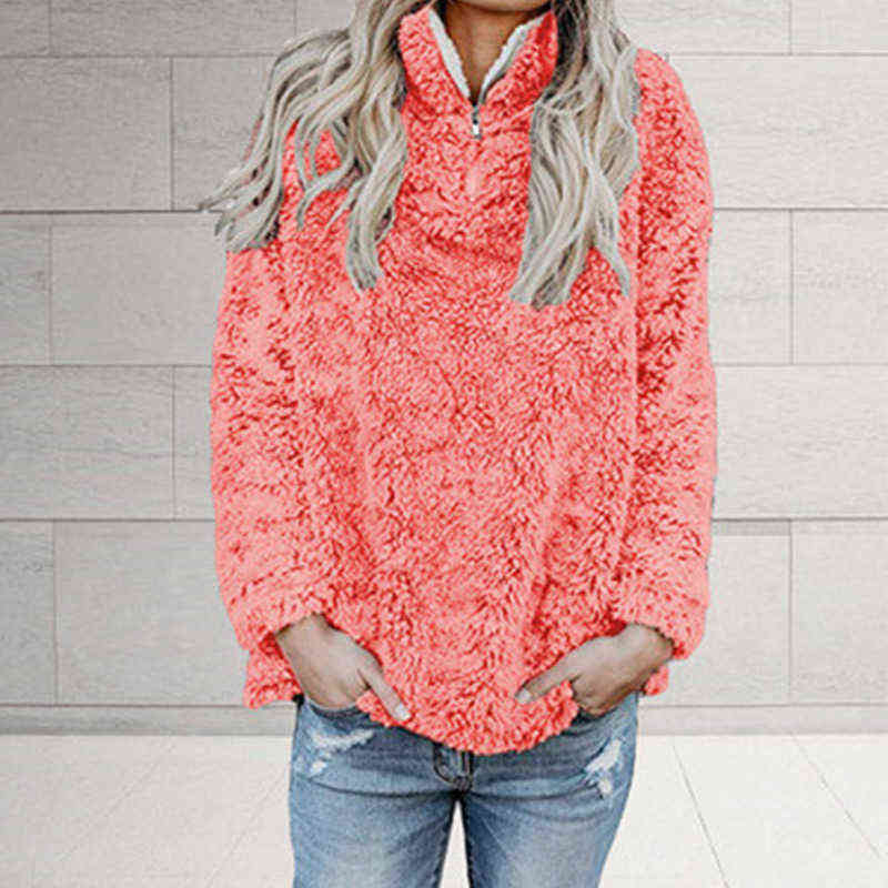 Fleece Thicken Turtleneck Women's Sweatshirts Autumn Zipper Long Sleeve Female Pullovers Winter Casual Warm Ladies Sweatshirt 211109