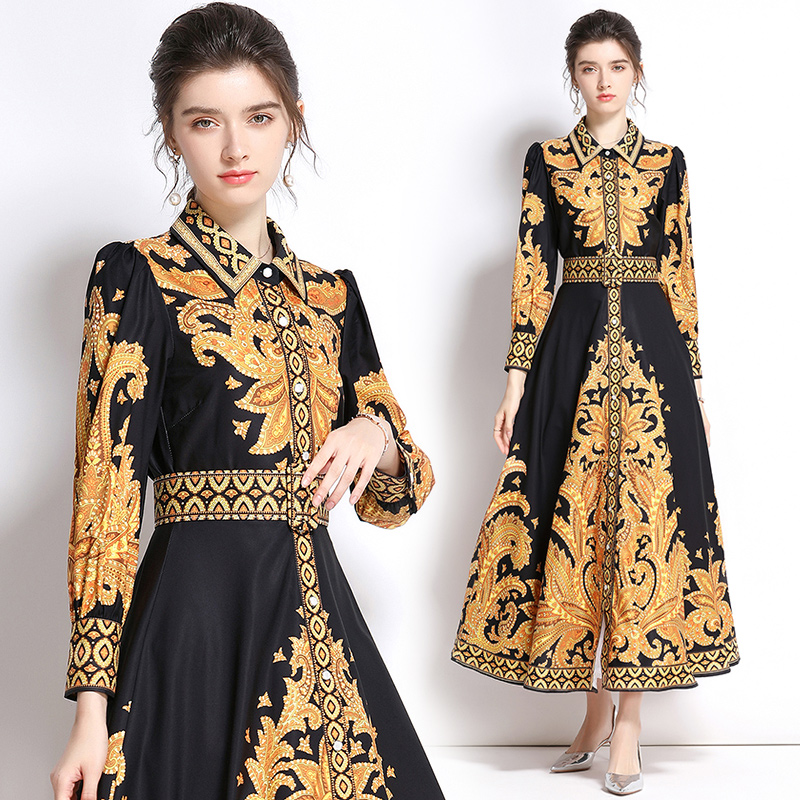 Retro Print Button Up Shirt Maxi Dress Long Sleeve Women Designer Empire Waist Runway Boho Maxi Dress With Belt Holiday Party Office Spring Autumn Slim A-Line Frock
Retro Print Button Up Shirt Maxi Dress Long Sleeve Women Designer Empire Waist Runway Boho Maxi Dress With Belt Holiday Party Office Spring Autumn Slim A-Line Frock