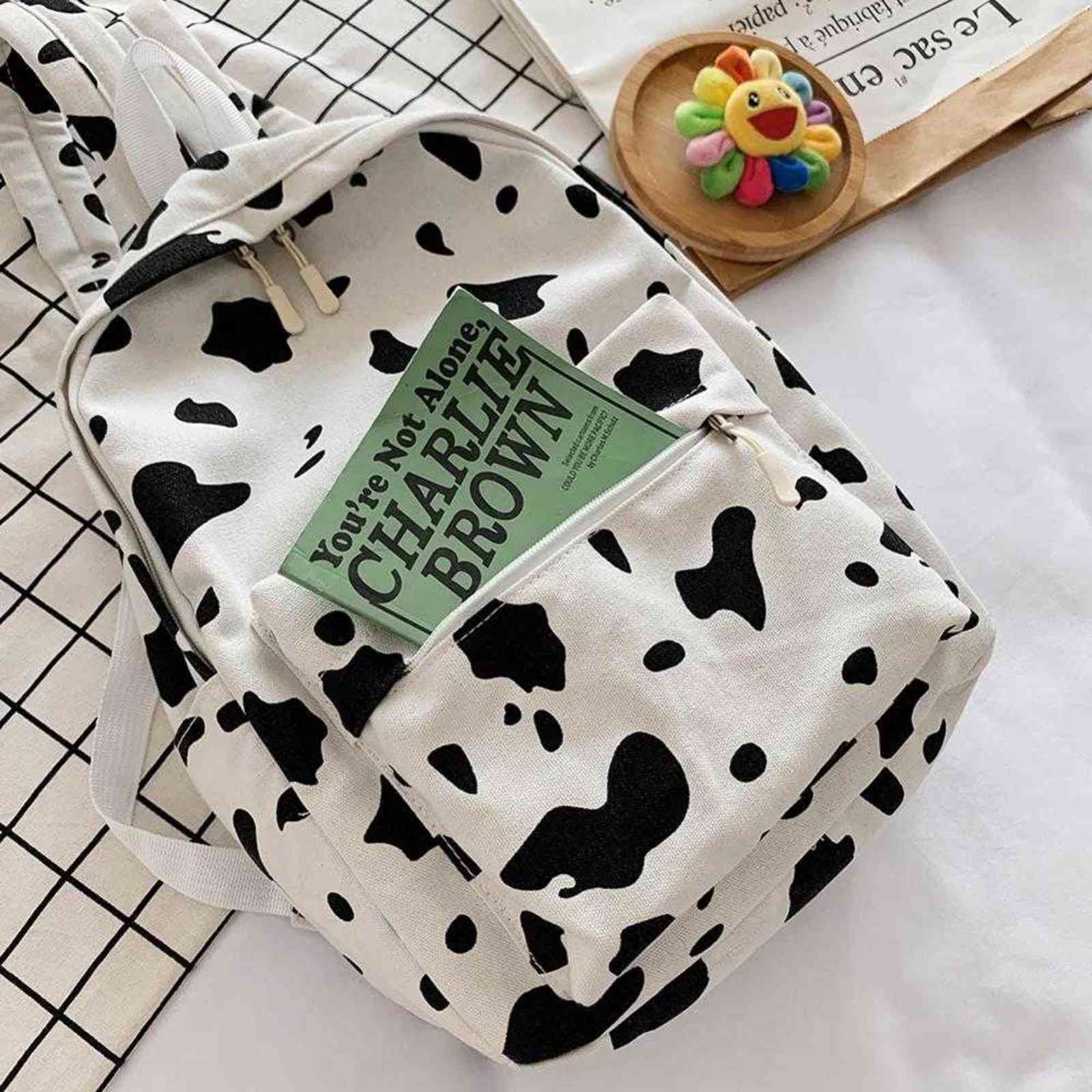 Cow Pattern Backpack For School Teenagers Girls Vintage Casual School Bag Mochila Feminina Laptop Bagpacks Bookbag Travel Bag Y1105