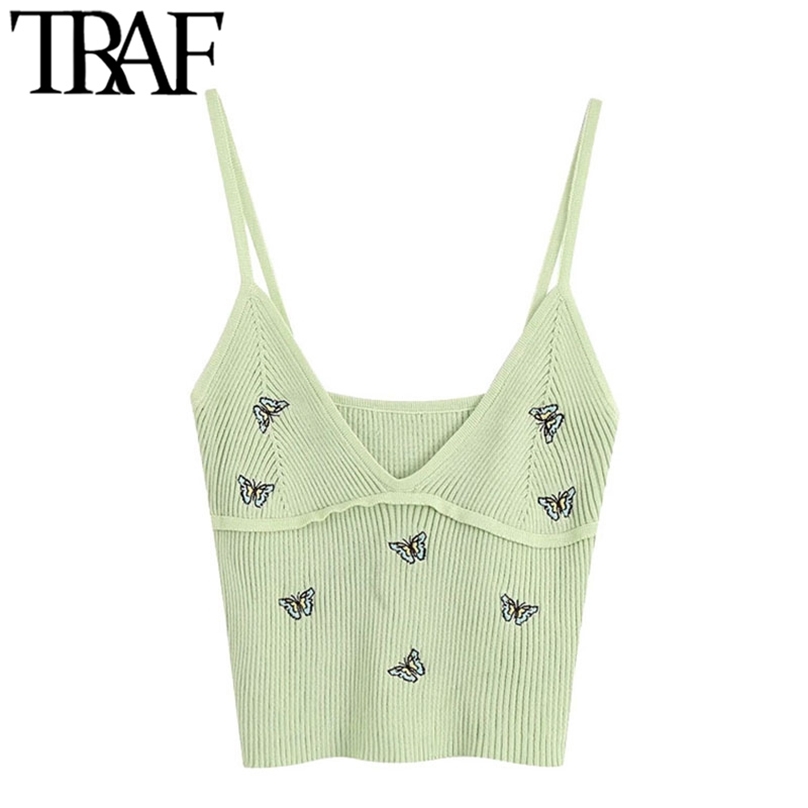 TRAF Women Fashion Butterfly Embroidery Cropped Knitted Blouses Vintage Backless Thin Straps Female Shirts Chic Tops 210719, As picture
TRAF Women Fashion Butterfly Embroidery Cropped Knitted Blouses Vintage Backless Thin Straps Female Shirts Chic Tops 210719, As picture