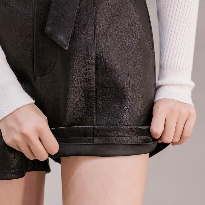 Autumn Winter Pu Leather Shorts Women 2021 High Waist Slim Casual Wide Leg For Blet Women's