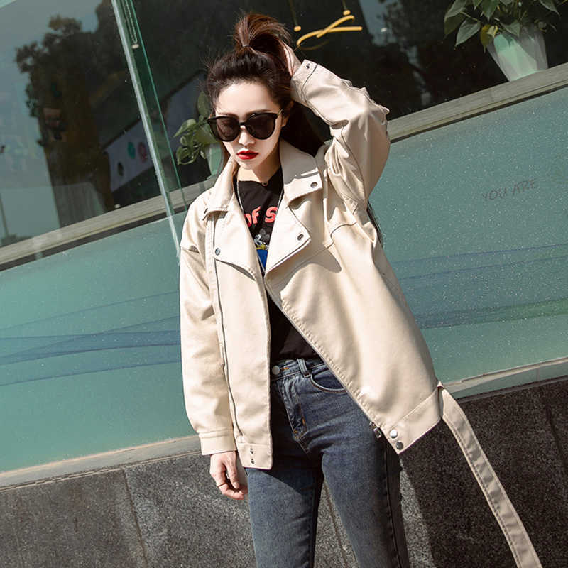LY VAREY LIN PU Faux Leather Jackets Women Autumn Turn Down Collar Adjustable Belt Zippers Slim Moto Biker Streetwear 210526