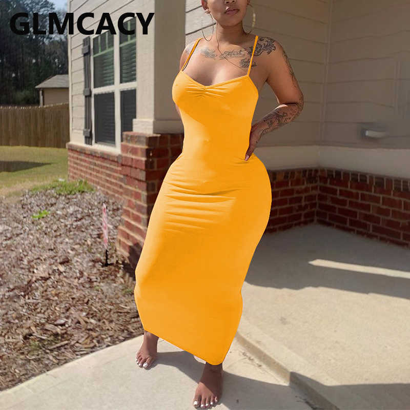 Spaghetti Strap Casual Solid Slim Dress 210702