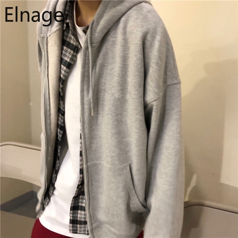 Sudadera Korean Women Clothes Spring Hooded Long Sleeve Zip Up Hoodies Grey Moletom Cotton Sweatshirts Autumn Tops 5B255 210429