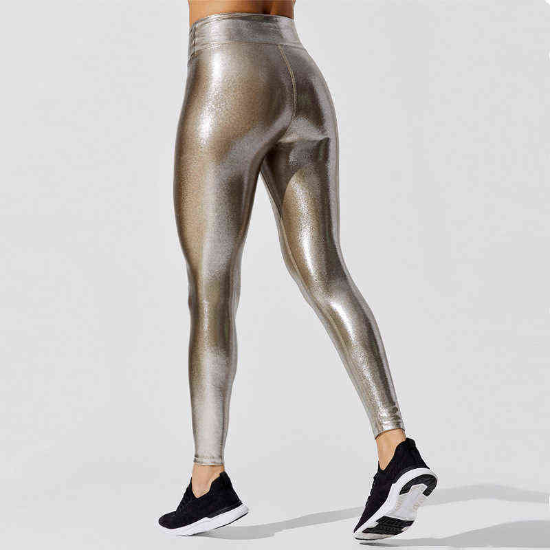 ASHEYWR Women Leggings High Waist Bronzing Solid Color Slim Fitness Legging Push Up Elastic Workout Leggins Female Casual 211215