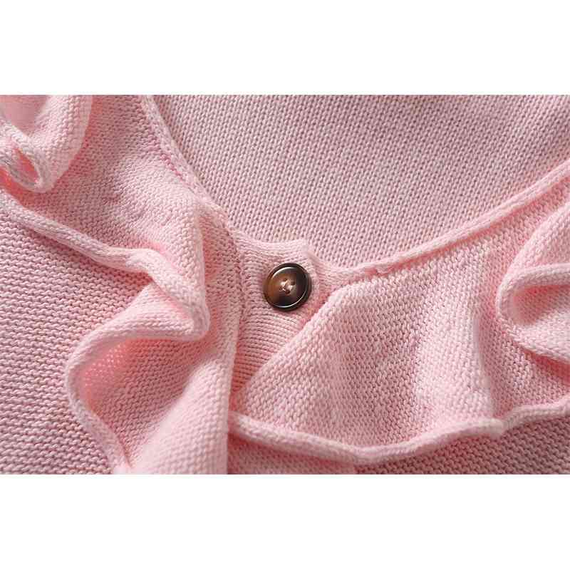 Women Spoon Neck Ruffles Edges Knit Cardigan With Flare Sleeve HOPA Sweater 210512