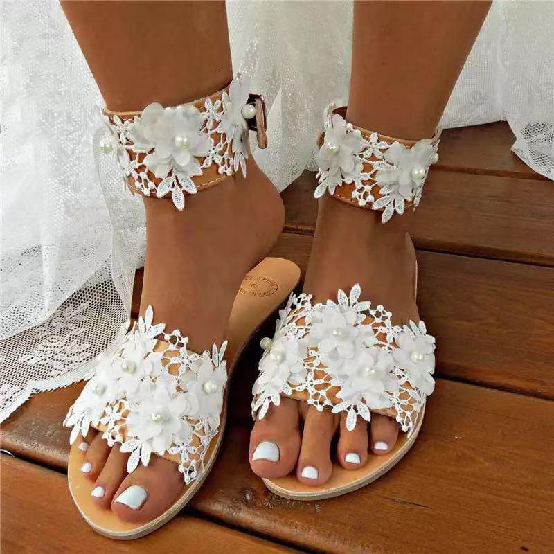 

Sandals Wedding Women's Bohemian Shoes Flat Vacation Slides Fashion Ladies Beach Summer 2021 Casual Zapatos Para Mujer, White