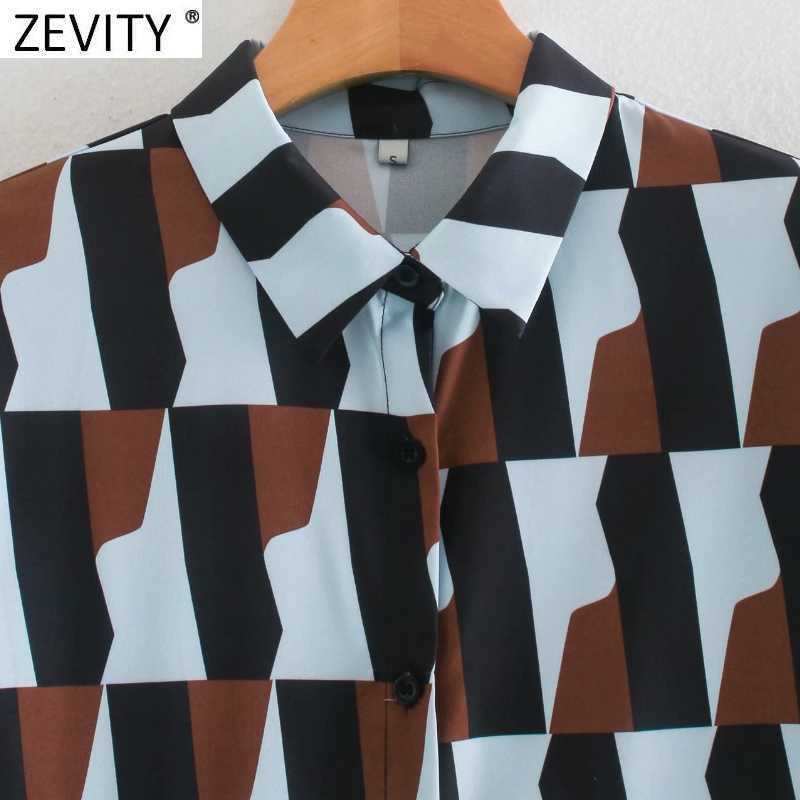 Zevity Autumn Women Vintage Contrast Color Geometric Print Bow Tied Sashes Midi Dress Ladies Chic Long Sleeve Vestido DS4768 210603