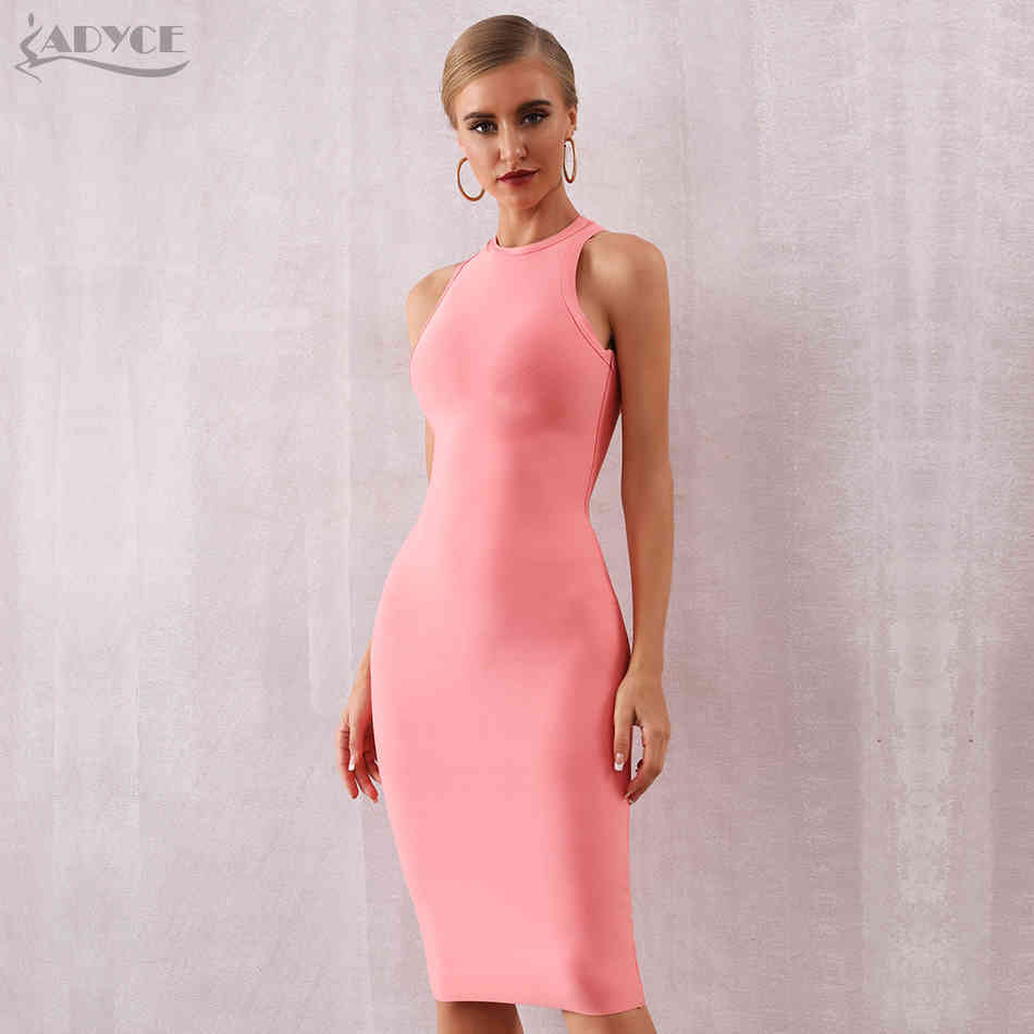 Summer Women Bandage Dress Vestidos Elegant Pink Tank Sexy Sleeveless Bodycon Club Celebrity Runway Party 210423