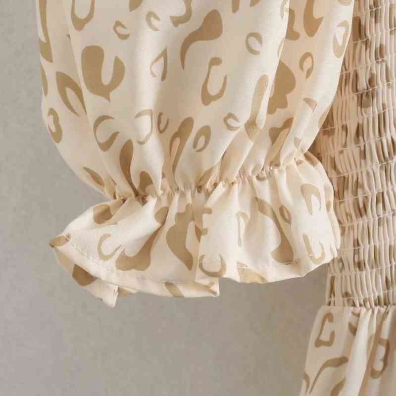 Summer Women Square Collar Elastic Bust Printed Midi Dress Female Puff Sleeve Clothes Casual Lady Loose Vestido D7712 210430Z