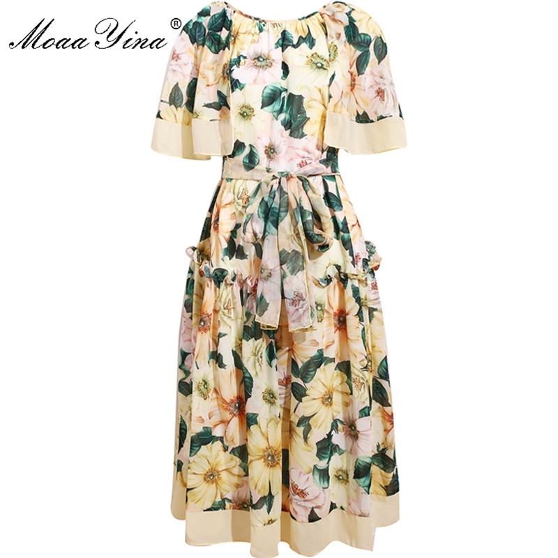 Fashion Designer dress Summer Women's Dress Camellia Floral Print lace-up Chiffon Dresses 210524, Yellow
Fashion Designer dress Summer Women's Dress Camellia Floral Print lace-up Chiffon Dresses 210524, Yellow