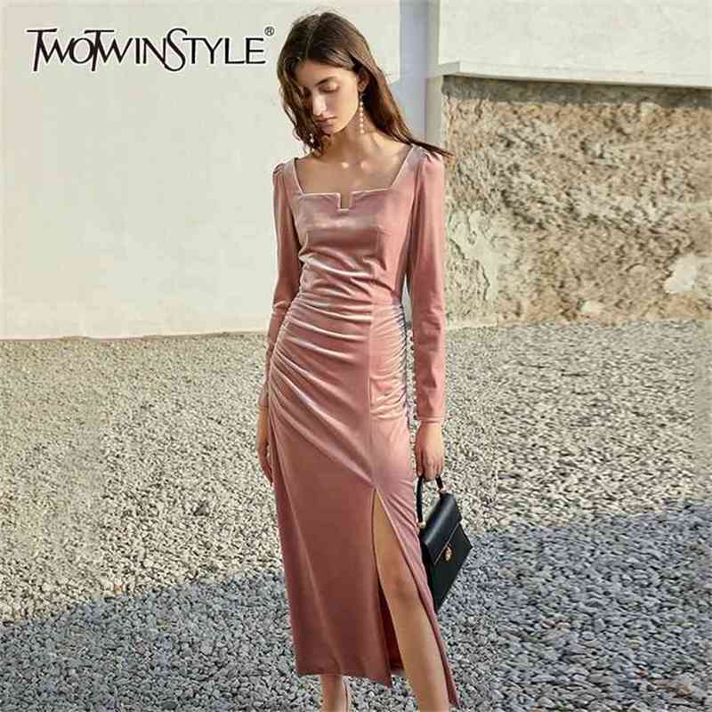 Velour Ruched Split Dress For Women Square Collar Long Sleeve High Waist Midi Dresses Female Spring 210520, Pink
Velour Ruched Split Dress For Women Square Collar Long Sleeve High Waist Midi Dresses Female Spring 210520, Pink