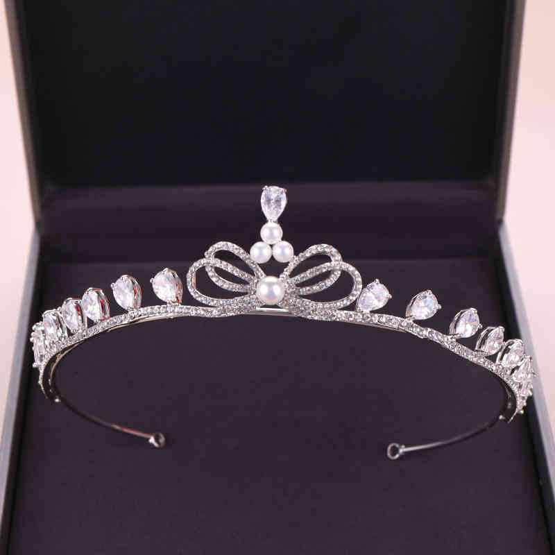 Wedding Hair Jewelry Accessories Exquisite Zircon Bow Bridal Crown Headdress Pearl Crystal Princess