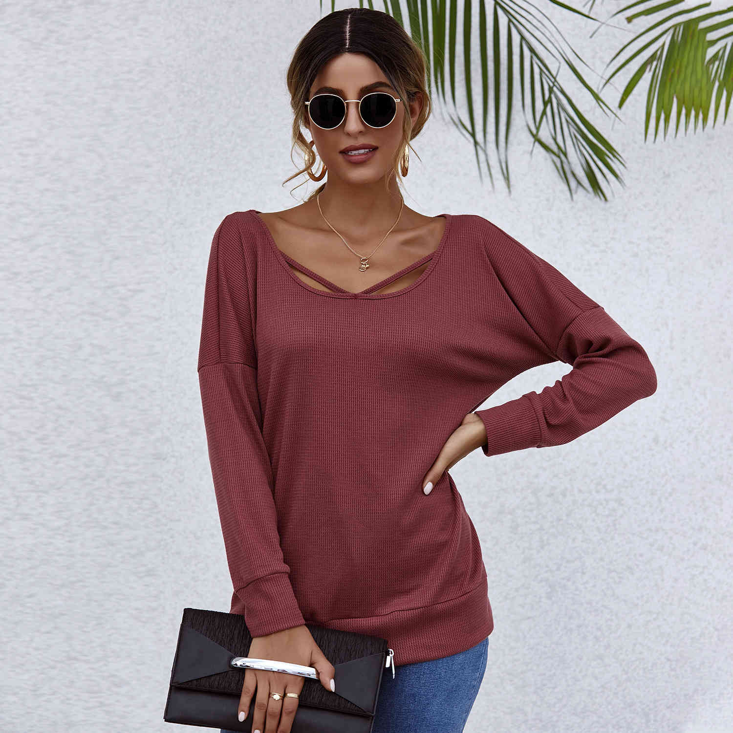 spring women long sleeve pullovers shirts Casual solid o-neck knitted t for female 210524