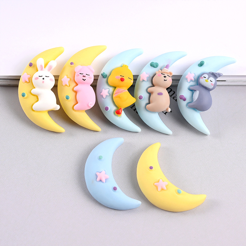 20Pcs Kawaii Cartoon Star Moon Animal Rabbit Resin Components Cabochon Flatback Scrapbooking Craft DIY Hair Accessories Phone Case Decoration