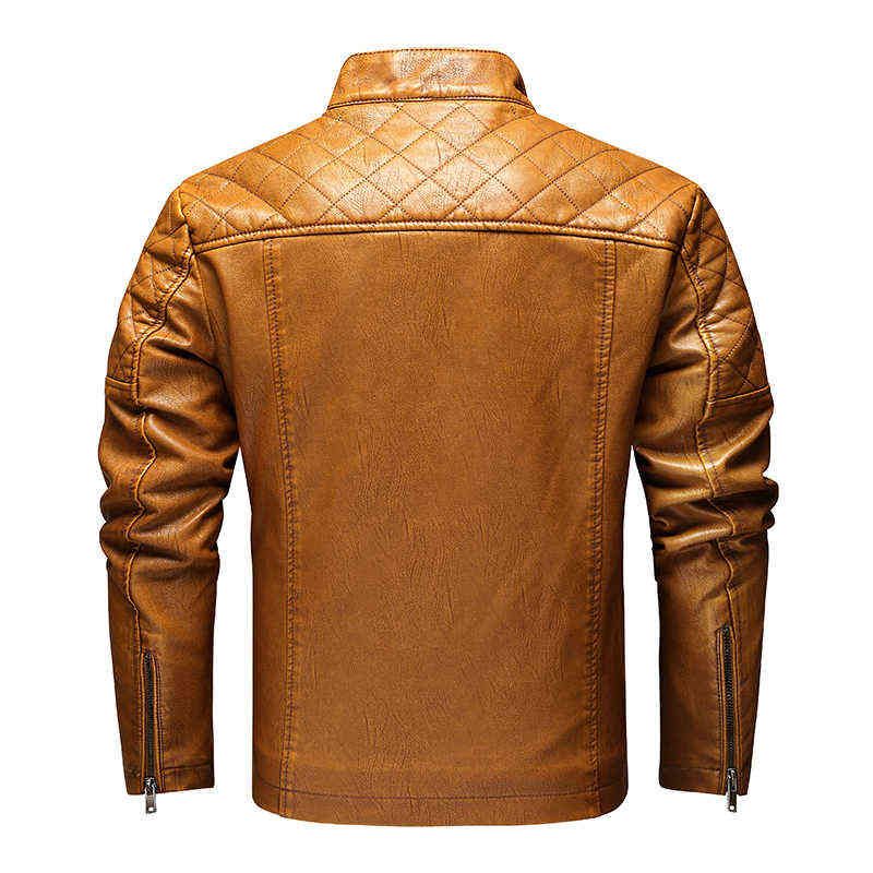 Autumn/Winter Fleece Motorcycle Leather Jacket Full Zip Faux-Leather Men's Coat Brown Vintage Plus Size Slim Mens Wear Jacket 211111