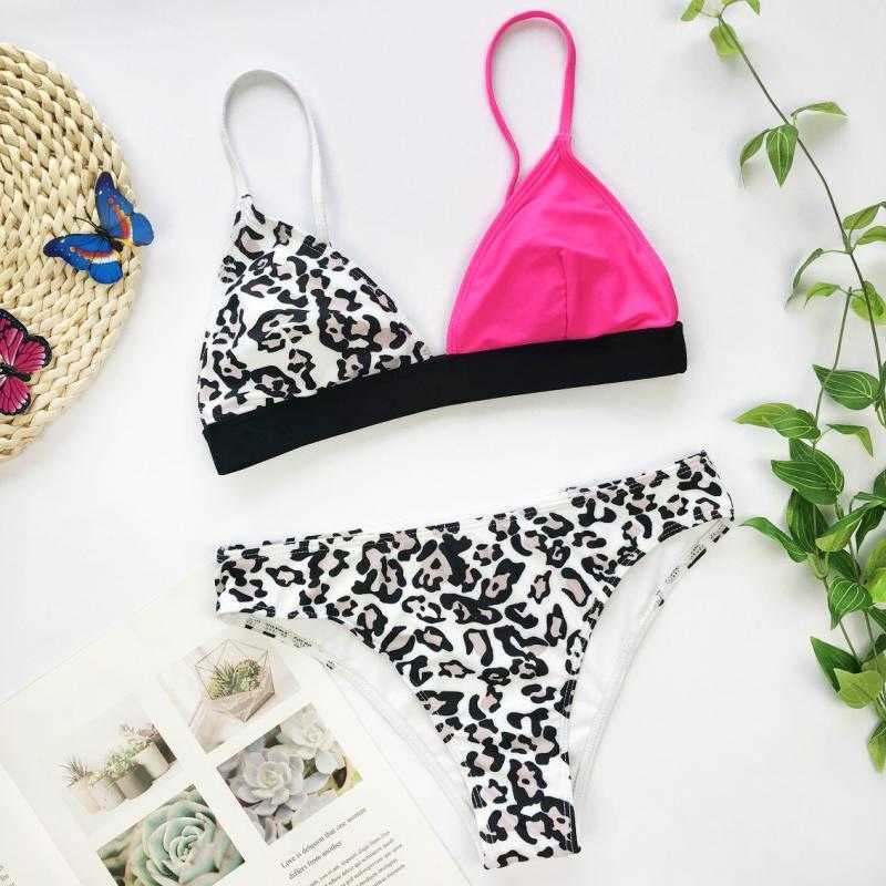 Colysmo Cartoon Leopard Print Sexy Bikini Set Push-up Padded Bra Swimsuit Swimwear Women Bathing Suit Bodysuit 210527