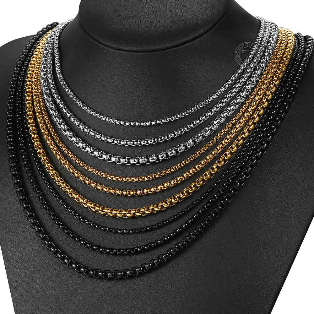 2Mm 3Mm 5Mm Black Round Box Link Chain Necklace For Men Boy Stainless Steel Chain Necklace Wholesale Dropshipping Jewelry Knm