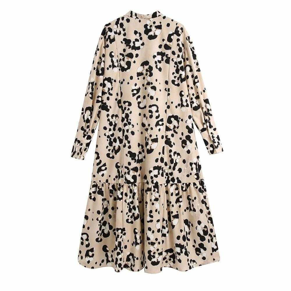 Women Printed Midi Dress Oversized Loose Style Ruffled Hem Casual Elegant Chic Midi Woman Dresses 210709