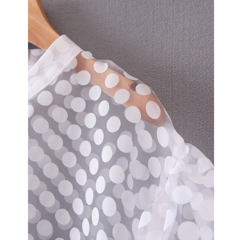Stylish Sexy Transparent Dot Printed Blouses Women Fashion V Neck Shirts Elegant Ladies Buttons Puff Sleeve Tops 210520