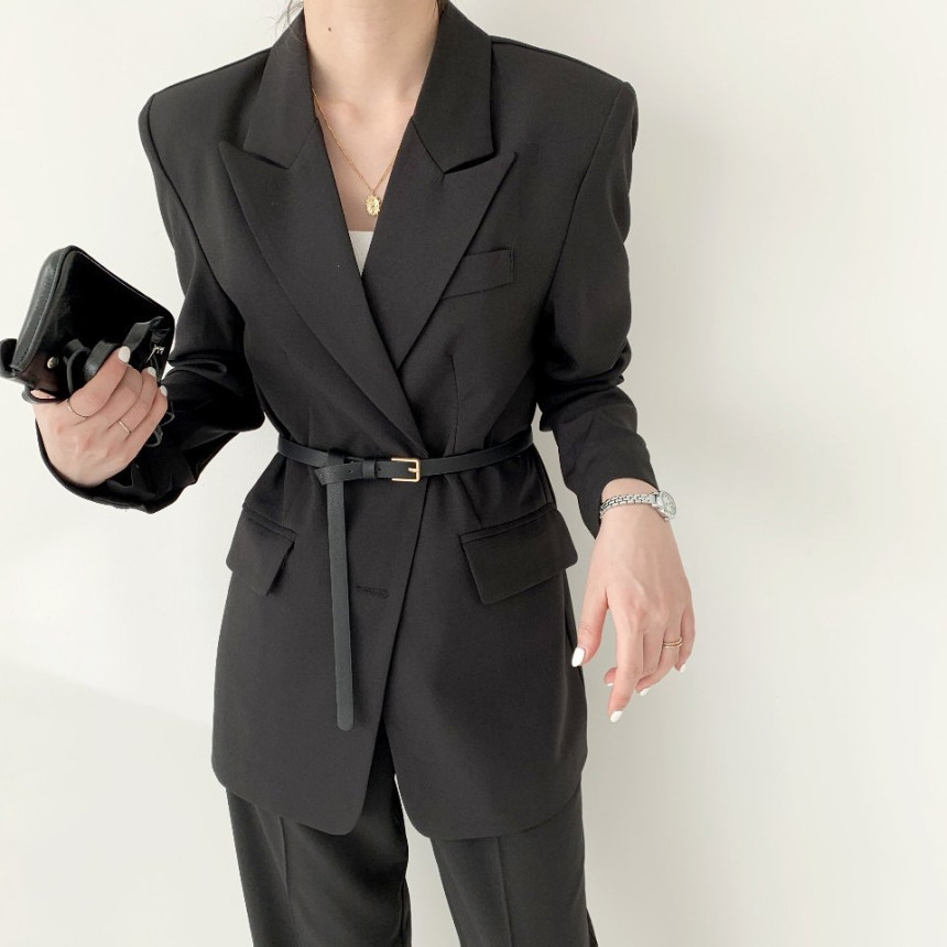 Comelsexy Autumn Winter Minimalist Blazer with Belt Single Breasted Long Sleeve Formal Chic Women Jacket Outwear Female 210515