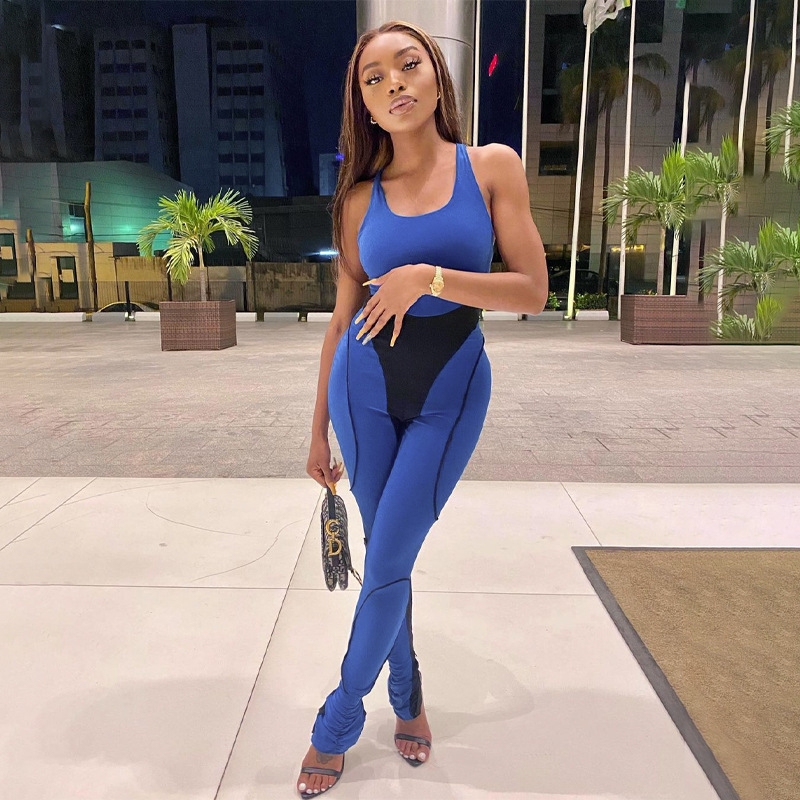 Women Stitching Open Back Sports Jumpsuit Contrast Color Sleeveless Square Collar Fashion Spring Summer 11B013 210525, Blue
Women Stitching Open Back Sports Jumpsuit Contrast Color Sleeveless Square Collar Fashion Spring Summer 11B013 210525, Blue