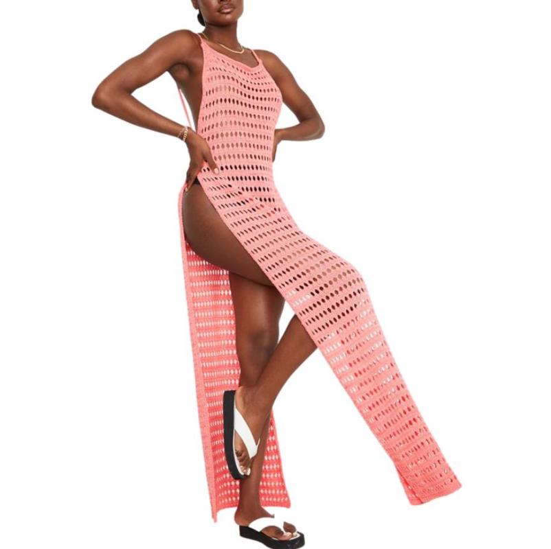 Casual Dresses Women's Hollow Out Long Dress Sleeveless Crochet High Split Swimsuit Cover Up