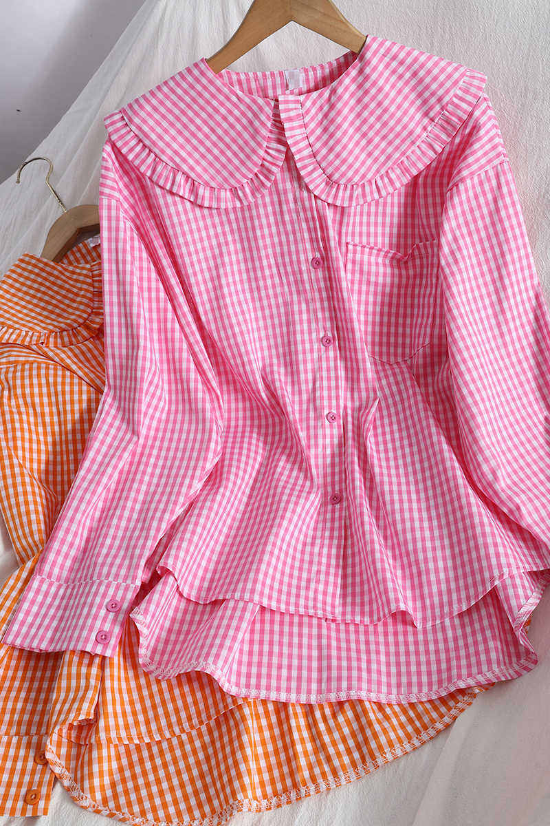 VANOVICH Summer and Spring Women Shirts Korean Style Cotton Ladies Wild Long Sleeve Plaid Clothing 210615