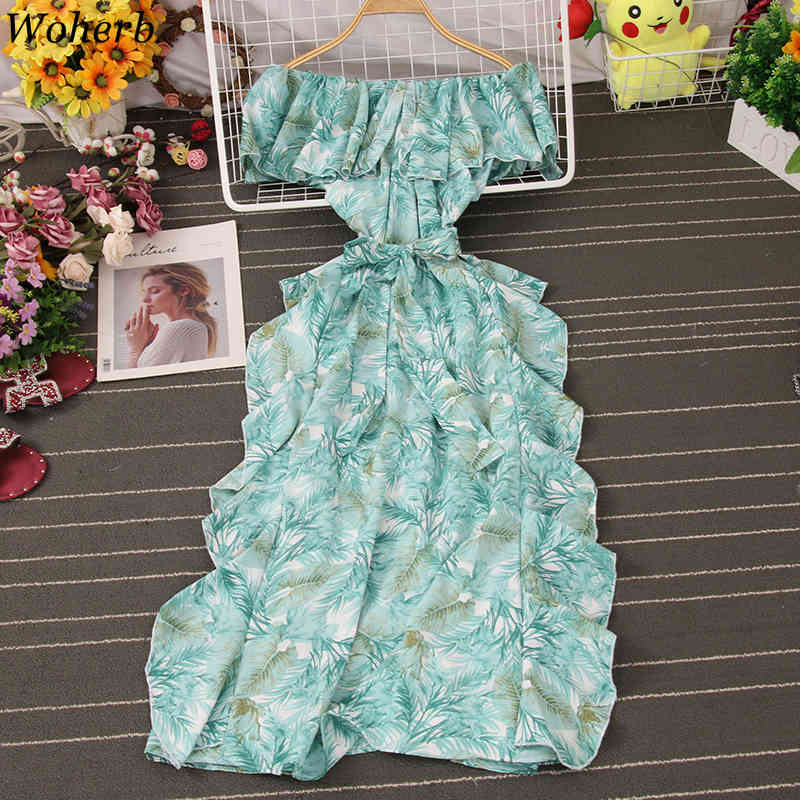 Summer Dress Beach Style Floral Print Off Shoulder Sexy Robe Bohemian Vestidos De Mujer Short Sleeve Woman Dresses A-line 210422