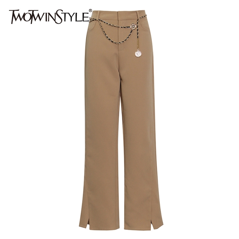 Black Patchwork Chain Casual Trousers For Women High Waist Split Straight Pants Female Spring Fashion Clothing 210521, Khaki
Black Patchwork Chain Casual Trousers For Women High Waist Split Straight Pants Female Spring Fashion Clothing 210521, Khaki
