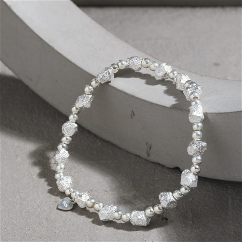 100% 925 Sterling Silver Geometric Square Round Beads Charm Bracelet For Women Fine Jewelry Female Elastic Bracelets