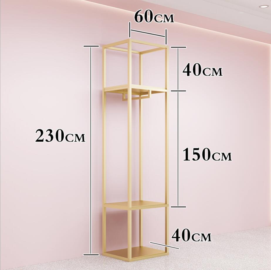 Clothing store display rack Commercial Furniture gold clothes racks floor type Shoe bag table Double deck wedding dress shelf