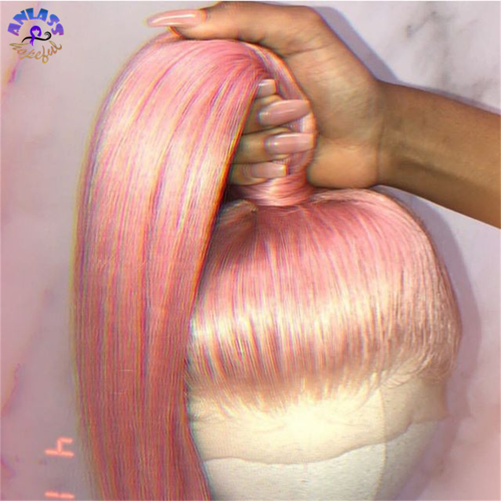 Pink Color Brazilian Silky Straight Lace Front Wigs For Women Synthetic Wig Preplucked With Baby Hair 180% Density Cosplay