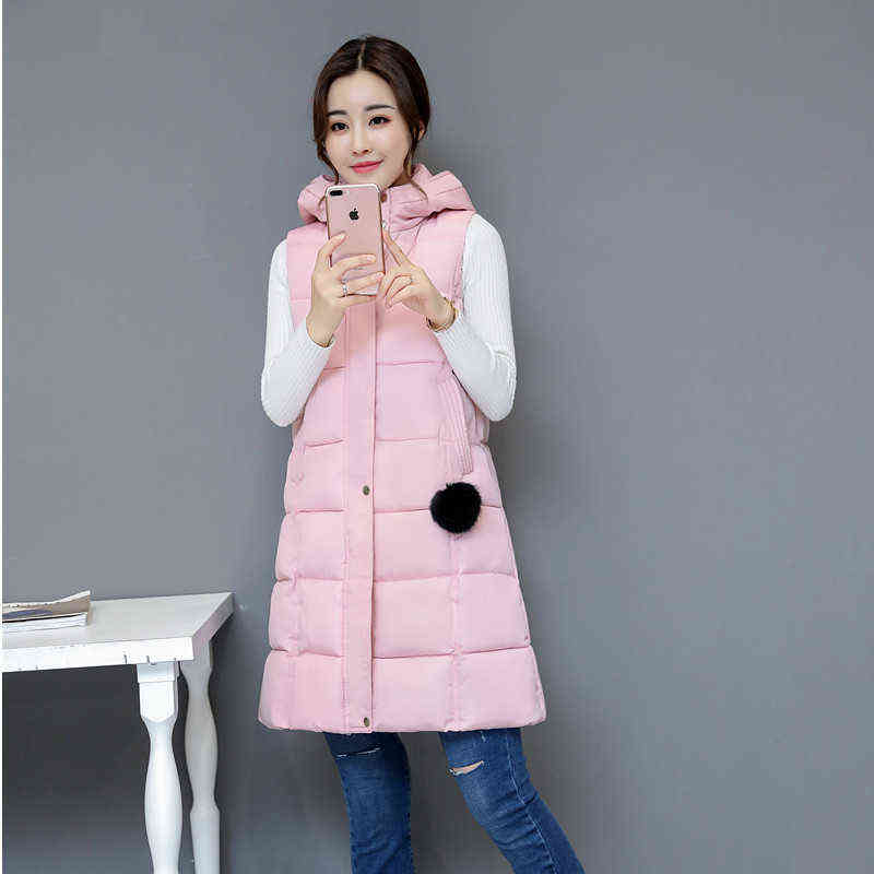 Winter Women Cotton Down Vest Plus Size M-5XL Sleeveless Warm Hooded Loose Casual Long Vest Female Outerwear Padded Jacket 211105