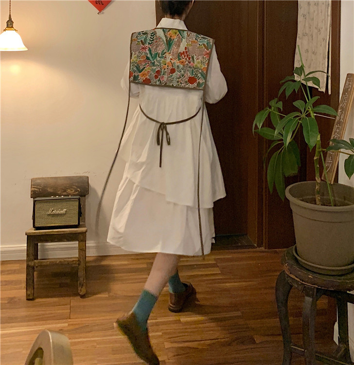 Floral Vest Tops + White Puff Long Sleeve Lapel Irregular Shirts Dress Women Summer Korean Fashion Chic Casual Sets 210429